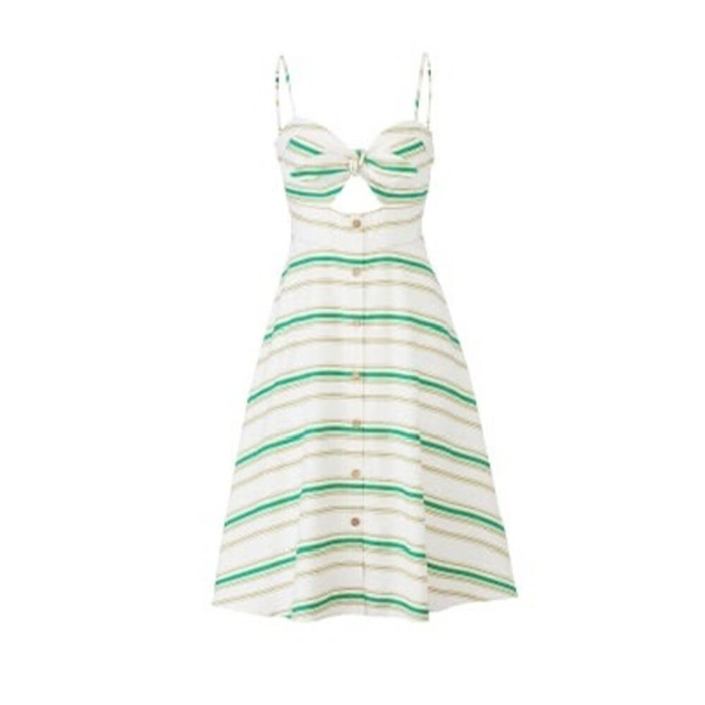 HUTCH White Green Striped Marissa Full Skirt Sweetheart Neckline Dress Size 8 - Picture 4 of 12